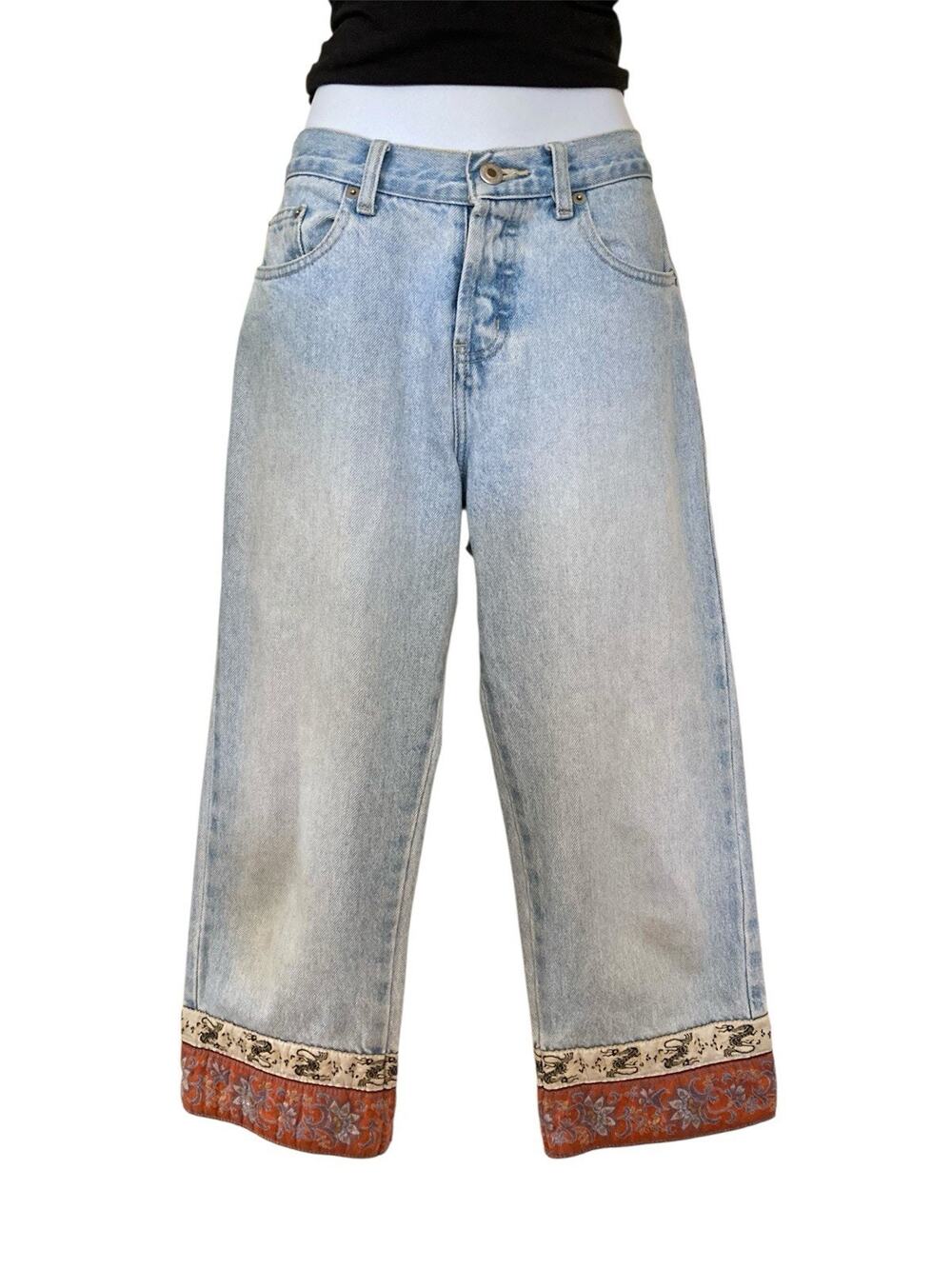 Vintage 90s Y2k Boho Fairy Whimsi Low Rise Baggy Shorts Capris Jeans Size S 4/6